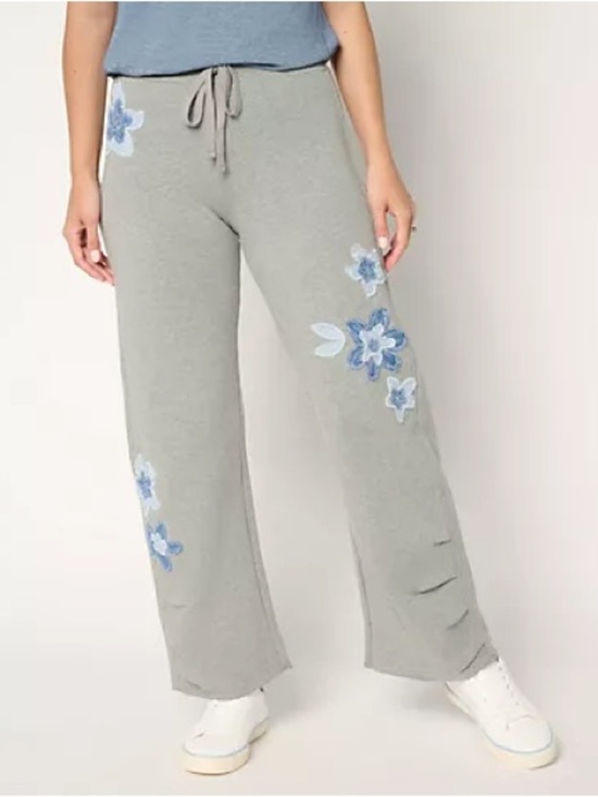 DRIFTWOOD Pants - DRIFTWOOD • French terry gathered pants sweatpants - XS gray floral appliqué